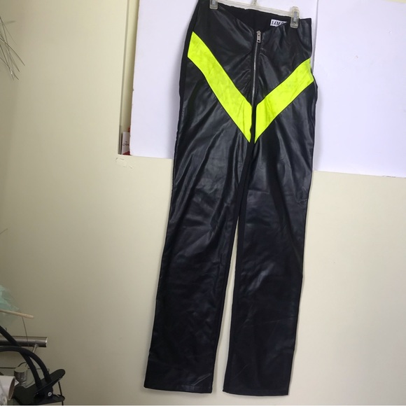 I AM GIA Anastasia Pants Faux Leather Stretch Zipper Festival Neon Straight Leg - Picture 2 of 16